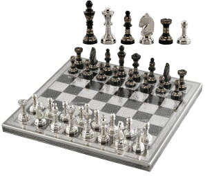 `FXZbg Luxury & Decorative Premium Chess Board Game Set | 12 x 12 Inches | Black & Silver | Collectible & Handmade Chess Set for Professionals & Adult for Tournament/for Gifting by INDUS LIVING ysAiz