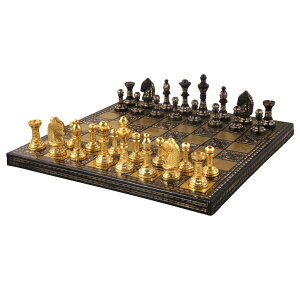 �`�F�X�Z�b�g RoyalChessMall - Staunton Inspired Brass Metal Luxury Chess Pieces & Board Set -12"- Gold & Black �y���s�A���i�z