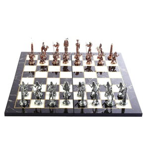 �`�F�X�Z�b�g Ancient Egypt Pharaoh Antique Copper Figures Metal Chess Set for Adults,Handmade Pieces and Marble Design Wood Chess Board King 3.4 inc �y���s�A���i�z