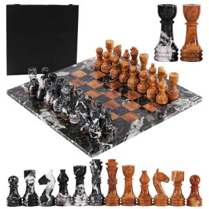 `FXZbg Earthen Crafts Marble Chess Set 15" Inches Handmade Black Zebra and Red Board Games for Adults, Ideal Marble Chess Board Game Set & Chess Pieces for Table Decor ysAiz