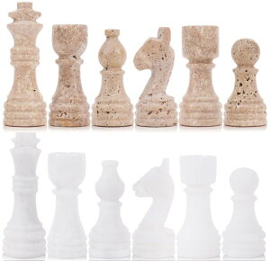 �`�F�X�Z�b�g SPESHSTONES Marble Chess Pieces 3.5 Inch Travertine and White Stone Figures for Classic Chess Board, Draughts & Travel Set, Ideal Strategy Board Games for Adults & Family �y���s�A���i�z
