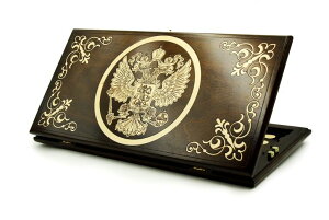 �`�F�X�Z�b�g WOODEN BACKGAMMON BOARD GAME Nardi Nardy checkers chess carving Engraving Russian Coat of Arms Ornament hand made gift wood, plywood table game �y���s�A���i�z