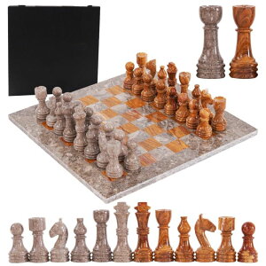 `FXZbg Earthen Crafts Marble Chess Set 15" Inches Handmade Oceanic and Red Board Games for Adults, Ideal Marble Chess Board Game Set & Chess Pieces for Office Decor ysAiz