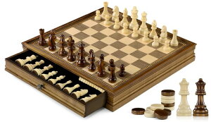 �`�F�X�Z�b�g Peradix Magnetic Chess Checkers Board Sets with 2 Built-in Storage Drawers,15 Classic 2 in 1 Wooden Games with 2 Extra Queens for Kids and Adults,Travel Portable Chess Game Set �y���s�A���i�z