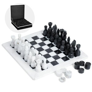 �`�F�X�Z�b�g Marble Chess and Checkers Set ? Luxury Tabletop Game and Coffee Table Decor ? Elegant 3-in-1 Marble Game for Room Decor, Modern Home Accents, and Functional D?cor (Black and White) �y���s�A���i�z