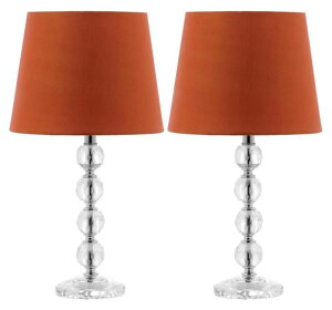 �T�t�@���B�� safavieh �e�[�u�������v �T�t�@�r�� �T�t�@���B�A SAFAVIEH Lighting Collection Nola Modern Glam Stacked Crystal Ball/ Orange Shade 16-inch Bedroom Living Room Home Office Desk Nightstand Table Lamp Set of 2 (LED Bulbs In 