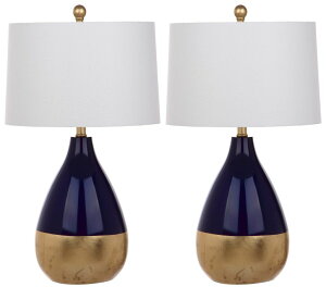 Tt@B safavieh e[uv Tt@r Tt@BA SAFAVIEH Lighting Collection Kingship Modern Contemporary Navy / Gold 24-inch Bedroom Living Room Home Office Desk Nightstand Table Lamp Set of 2 (LED Bulbs Included) y