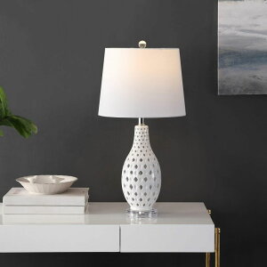 Tt@B safavieh e[uv Tt@r Tt@BA SAFAVIEH Lighting Collection Harlem Trellis White Ceramic 26-inch Bedroom Living Room Home Office Desk Nightstand Table Lamp (LED Bulb Included) ysAiz