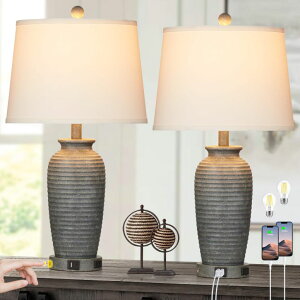 �T�t�@���B�� safavieh �e�[�u�������v �T�t�@�r�� �T�t�@���B�A CINSARY 25 Farmhouse Jar Table Lamps Set of 2, 3 Way Touch Control Rustic Bedside Lamps with USB A+C Ports & AC Outlet, Pot Nightstand Lamps for Bedroom Living Room (LED 