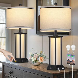 �T�t�@���B�� safavieh �e�[�u�������v �T�t�@�r�� �T�t�@���B�A 27" Tall Vintage Table Lamp Set of 2 with USB C+A & Outlet,Black Industrial End Table Lamp for Living Room,Farmhouse Rustic Bedside Lamps with Frosted Glass Night Light f 
