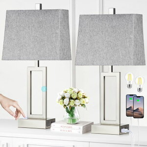 Tt@B safavieh e[uv Tt@r Tt@BA Rinweey Touch Control Table Lamps Set of 2, Modern Silver Bedside Lamps with USB A+C Ports & AC Outlet, 3 Way Dimmable Contemporary Nightstand Lamps for Bedroom Living Ro 