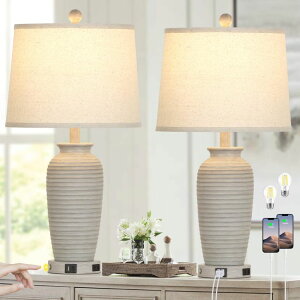 �T�t�@���B�� safavieh �e�[�u�������v �T�t�@�r�� �T�t�@���B�A CINSARY 25 Farmhouse Jar Table Lamps Set of 2, 3 Way Touch Control Rustic Bedside Lamps with USB A+C Ports & AC Outlet, Pot Nightstand Lamps for Bedroom Living Room (LED 