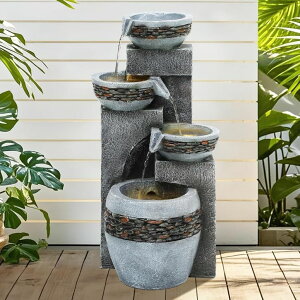 K[f  CeA u^  ̃IuWF EH[^[tH[t@Ee Autodaya 19.5" Tall 4-Tier Pedestal Outdoor Water Fountain with LED Lights and Pump, Relaxing Garden Fountain Waterfall for Patio, P