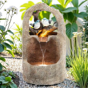 K[f  CeA u^  ̃IuWF EH[^[tH[t@Ee Autodaya 27" Outdoor Water Fountain with LED Lights,2-Tier Bird Natural Zen Garden Fountain, Relaxing Waterfall Floor, Yard, Porch o