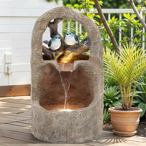 K[f  CeA u^  ̃IuWF EH[^[tH[t@Ee Autodaya 27" 2-Tier Bird Outdoor Water Fountain with Lights, Natural Zen Garden Fountain, Relaxing Waterfall Floor, Yard, Porch or D