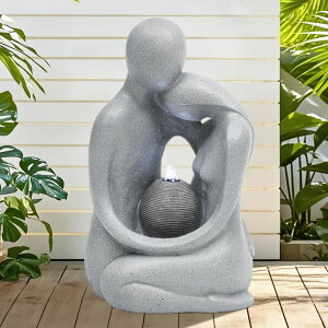 K[f  CeA u^  ̃IuWF EH[^[tH[t@Ee Autodaya 20.9in Hugging Couple Outdoor Water Fountain with LED Lights, Modern Couple Silhouette Garden Water Fountain for Patio, Yar