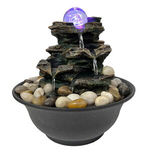 ��� ���� ��̃I�u�W�F �e�[�u���g�b�v�t�@�E���e�� �C���e���A���� Rock Cascading Tabletop Fountain with Spinning Ball, Zen Meditation Indoor Waterfall Feature with LED Light for Home Office Bedroom �y���s�A���i�z