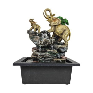   ̃IuWF e[ugbvt@Ee CeA Decorative Elephant Cascade Tabletop Fountain with LED Globe, 3-Tier Design, A Quiet and Soothing Indoor Desktop Fountain ysAiz