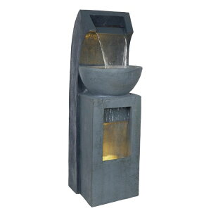   ̃IuWF e[ugbvt@Ee CeA Alpine Corporation TZL380 Outdoor Basin Waterfall Floor Fountain with LED Lights for Garden, Patio, Lawn and Backyard Decor, 41" H, Gray ysAiz