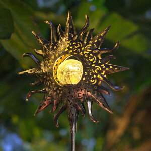 �K�[�f�����C�gLED�\�[���[���C�g �\�[���[�p���[ HOMEIMPRO Large Sun Solar Garden Decor Lights Outdoor Garden Gifts Mom Dad, Crackle Glass Metal Stake Backyard Decor, Waterproof LED Lights for Lawn Patio Ornaments, Mothers Day Gifts �y
