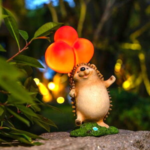 K[fCgLED\[[Cg \[[p[ WHIMSYNOOK 10.4" Resin Hedgehog with Balloon Solar LED Garden Statue Light, Ideal for, Porch, Lawn, Yard, Housewarming, or Birthday Gifts for Mom, Family, and Hedgy Lovers ysA