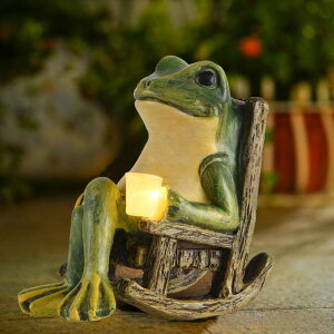 K[fCgLED\[[Cg \[[p[ Tirifer Solar Frog Garden Statue, Outdoor Decor Figurine with Solar Light Fairy Garden Accessories Frog Decor for Patio, Balcony, Porch, Yard, Lawn Bedroom ysAiz