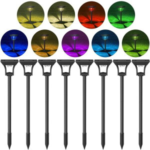 �K�[�f�����C�gLED�\�[���[���C�g �\�[���[�p���[ CINOTON 8 Pack RGBCW Solar Pathway Outdoor Lights, 3 Lighting Modes Solar LED Garden Lights, IP65 Waterproof Outside Solar Powered Landscape Lighting for Sidewalk Driveway Backyard RGB �y