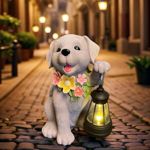 �K�[�f�����C�gLED�\�[���[���C�g �\�[���[�p���[ LEAESMHR Solar Dog Statue for Garden, Dogs Solar Light with Lantern, Outdoor Cute Dog Statues for Yard, Lawn, Patio Decoration, Birthday, Housewarming, Gardening Gifts for Women �y���s
