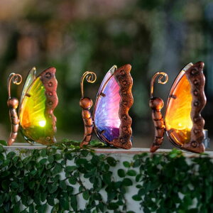 ガーデンライトLEDソーラーライト ソーラーパワー sunnylight Solar Butterfly Garden Lights,3 Pcs Butterfly Statues Garden Decor for Outside,Hand Painted Glass LED Lights Decor for Home Yard Patio,Memorial Present for Mom Grandma Women 【