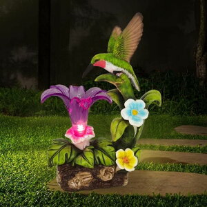 K[fCgLED\[[Cg \[[p[ Eletina Resin Hummingbird Solar Light with Flower Garden Decorations,Waterproof Statues and Figurines Light Garden Art for Patio Lawn Yard Decorations (Resin Hummingbird Solar1) ys
