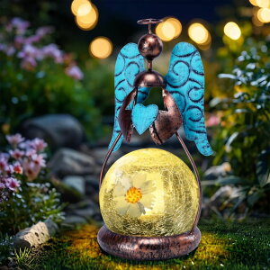 K[fCgLED\[[Cg \[[p[ MUMTOP Angel Solar Lights Outdoor Garden - Solar Lanterns Light Decorative Waterproof with Glass Cracked Globe Tabletop Lantern Lamp Ornaments for Yard Patio Decor Gift (Hold Heart) y