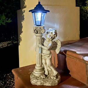 �K�[�f�����C�gLED�\�[���[���C�g �\�[���[�p���[ Aloak Angel Statue with Solar Lights (Right) 19.7 Inch, Outdoor Solar Angel Garden Statue with Roma Pillar for Garden Lawn Deocr, Christian Religious Gift �y���s�A���i�z
