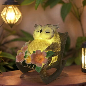 K[fCgLED\[[Cg \[[p[ LEAESMHR Solar Owl Figurine in Rocking Chair, Outdoor Owl Decor with Flowers, Small Owls Garden Statue for Lawn, Resin Owls Solar Light Yard Sculpture Decor, Gift for Mom, Owl Lover y