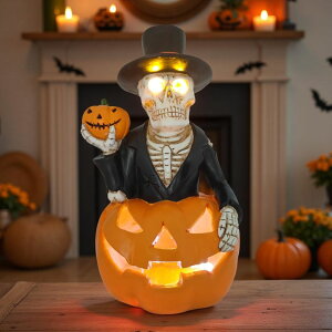 �K�[�f�����C�gLED�\�[���[���C�g �\�[���[�p���[ Halloween Solar Skeleton Pumpkin Lights Decor, Led Jack-O-Lantern Pumpkin Skulls Statue Figurine Light for Outside Garden Yard Porch Halloween Party & Home Indoor Outdoor Decorations �y