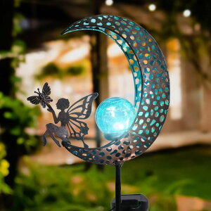 K[fCgLED\[[Cg \[[p[ Bshine Moon Solar Light Outdoor Garden Decoration, Moon Fairy Garden Statue Outdoor Decor,Metal Waterproof Light Stake for Patio, Path, Yard and Lawn Ornament, Housewarming Gift for Mo y