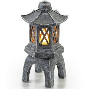 K[fCgLED\[[Cg \[[p[ VP Home Solar-Powered Pagoda Garden Statues - Japanese Zen Lantern Outdoor Decor with Flickering LED Light - Durable Polyresin for Yard, Patio, or Garden - 12 x 7 x 6 Inches (Zen Garde y