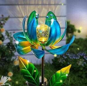 K[fCgLED\[[Cg \[[p[ Solar Yard Lights Wind Spinners- Metal Lotus Flower Garden Decor LED Crackle Glass Globe Yard Art Sculpture Solar Stake Lights for Patio Pathway Lawn Walkway ysAiz