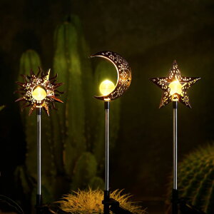 �K�[�f�����C�gLED�\�[���[���C�g �\�[���[�p���[ Tryme Solar Lights Outdoor Garden Decorations Sun Moon Star Stake Light Decorative Waterproof Warm White LED Yard Decor for Pathway Lawn Patio Courtyard Backyard �y���s�A���i�z