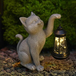 K[fCgLED\[[Cg \[[p[ WONDHOME Solar Cat Garden Statues Halloween Decor Resin Cat Figurine with LED Lantern for Porch Patio Lawn Yard Decorations Christmas Housewarming Gardening Gifts for Mom Women ys