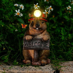K[fCgLED\[[Cg \[[p[ TOLIMI Groundhog Welcome Garden Statue with Solar Headlamp ? Funny Animal Outdoor Yard Decor with LED Light and Butterfly ? Waterproof Resin Garden Ornament for Patio, Lawn, Pathway y