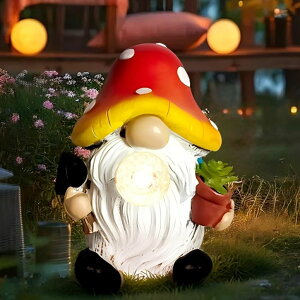 ガーデンライトLEDソーラーライト ソーラーパワー Mushroom Decor Garden Gnomes with Solar Light, Yard Art Gnome Statue Garden Decor with Bubble Ball for Outside Lawn, Patio, Housewarming Gardening Gifts for Women, Mom (Red) 【並行輸
