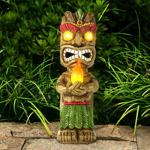 �K�[�f�����C�gLED�\�[���[���C�g �\�[���[�p���[ MIBUNG 13 Tall Solar Torch Tiki Garden Statue, Resin Large Tiki Decor Figurine with Solar Lights, Hawaiian Tiki Man, Outdoor Patio Yard Lawn Bar Party Beach Pool Pond Decoration, Vale �y