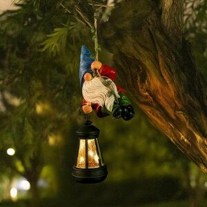 �K�[�f�����C�gLED�\�[���[���C�g �\�[���[�p���[ WONDHOME Solar Hanging Gnome Garden Statue Climbing Rope Gnome with LED Lantern Outdoor Decor Tree Hugger Yard Porch Wall Decoration Halloween Christmas Gardening Gift for Mom Women �y��