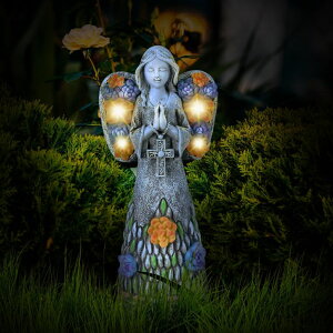K[fCgLED\[[Cg \[[p[ Yiosax-Garden Angels Outdoor Statue-Solar Lights Decor - Solar Angels for Cemetery Grave Cross Praying Succulent Wings Remembrance Angel Figurine Lawn Yard Decorations, White, Yiosax-A y
