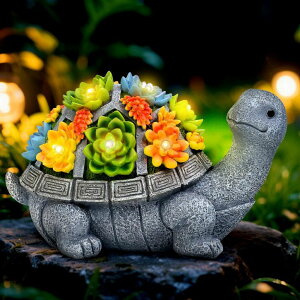 K[fCgLED\[[Cg \[[p[ Solar Turtle Statue Garden Decor for Outside with Succulents and 7 LED Lights ? 10.3 Inch Cute Lawn Ornaments for Patio, Porch, Balcony & Yard ? Unique Birthday Gifts for Women Mom G y