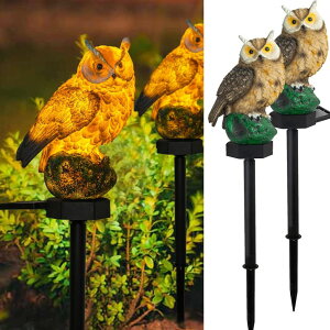 K[fCgLED\[[Cg \[[p[ Dazzle Bright Owl Figure Solar LED Lights, Resin Garden Waterproof Decorations with Stake for Outdoor Yard Pathway Outside Patio Lawn Decor to Scare Birds Away, Brown (2 Pack) ysA
