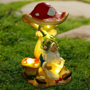 K[fCgLED\[[Cg \[[p[ NATASE Upgraded Size Solar Garden Outdoor Statues Gnome Reading Under Mushroom with 5 LED Solar Figurine for Lawn,Patio,Balcony,Yard Decor Unique Housewarming Gift for Grandfather, Fat y