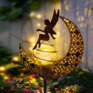 �K�[�f�����C�gLED�\�[���[���C�g �\�[���[�p���[ SUNCKET Fairy Garden Solar Lights Outdoor Moon Stakes, Waterproof Outdoor Metal Decor Gifts for Women Mom, Art Moon Sculpture for Yard, Patio, Garden, Porch, 1 Pack �y���s�A���i�z