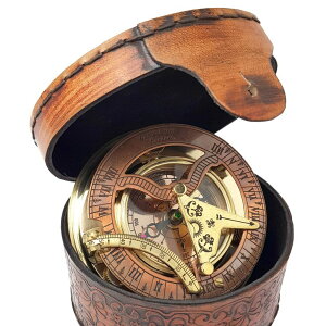 v Brass Nautical - Antique Brass & Copper Sundial Compass, Sundial Clock in Box Gift Sun Clock Ship Replica Watch ysAiz