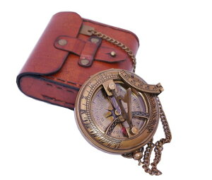 v Vintage Brass Sundial Compass with Leather Case - Antique Brass & Copper Sun Clock for Camping, Hiking, Touring - Engraved Gift for Him - Nautical Ship Replica Watch - Sundial Clock in Box ysAiz